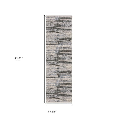 Homeroots 3' Gray Abstract Power Loom Area Rug With Fringe - Stylish, Stain-resistant Design For Any Decor 8' Runner Polyester 575597