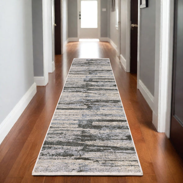 Homeroots 3' Gray Abstract Power Loom Area Rug With Fringe - Stylish, Stain-resistant Design For Any Decor 8' Runner Polyester 575597