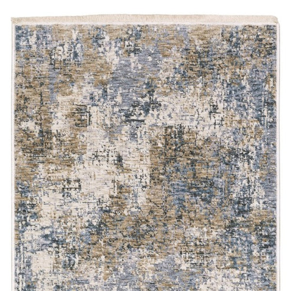Homeroots 5' Beige Abstract Power Loom Area Rug With Fringe – Stylish, Stain-resistant Design For Any Room 8' Runner Polyester 575598
