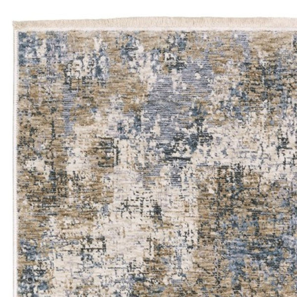 Homeroots 5' Beige Abstract Power Loom Area Rug With Fringe – Stylish, Stain-resistant Design For Any Room 8' Runner Polyester 575598