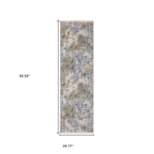 Homeroots 5' Beige Abstract Power Loom Area Rug With Fringe – Stylish, Stain-resistant Design For Any Room 8' Runner Polyester 575598