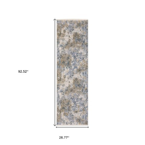 Homeroots 5' Beige Abstract Power Loom Area Rug With Fringe – Stylish, Stain-resistant Design For Any Room 8' Runner Polyester 575598