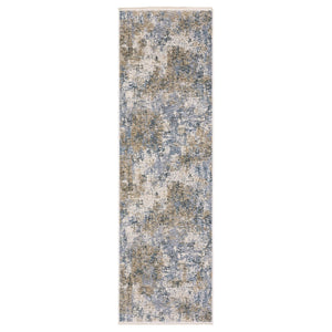HomeRoots 5' Abstract Distressed Area Rug in Beige and Blue – Vintage-Inspired Design with Elegant Fringe 8' Runner 575598