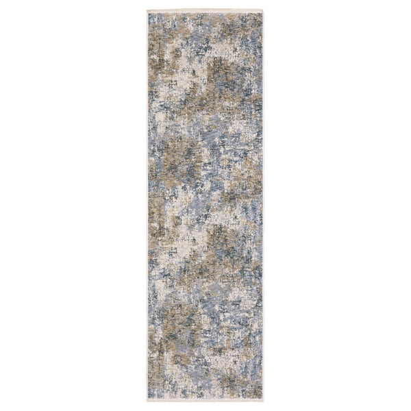 HomeRoots 5' Abstract Distressed Area Rug in Beige and Blue – Vintage-Inspired Design with Elegant Fringe 8' Runner 575598