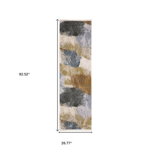 HomeRoots 5' Beige and Rust Abstract Distressed Area Rug with Fringed Tassels for Modern Elegance in Any Room 8' Runner 575599