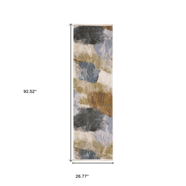 HomeRoots 5' Beige and Rust Abstract Distressed Area Rug with Fringed Tassels for Modern Elegance in Any Room 8' Runner 575599