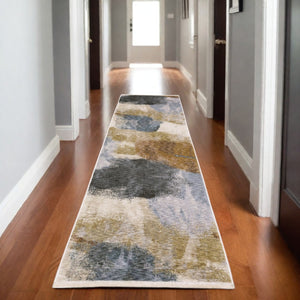 HomeRoots 5' Beige and Rust Abstract Distressed Area Rug with Fringed Tassels for Modern Elegance in Any Room 8' Runner 575599