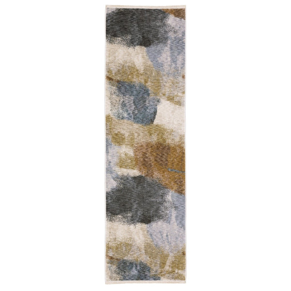 HomeRoots 5' Beige and Rust Abstract Distressed Area Rug with Fringed Tassels for Modern Elegance in Any Room 8' Runner 575599