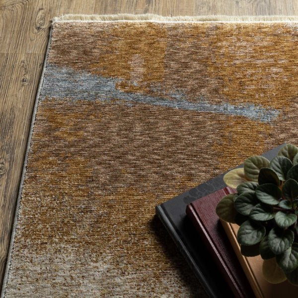 HomeRoots 5' Beige and Rust Abstract Distressed Area Rug with Fringed Tassels for Modern Elegance in Any Room 8' Runner 575599