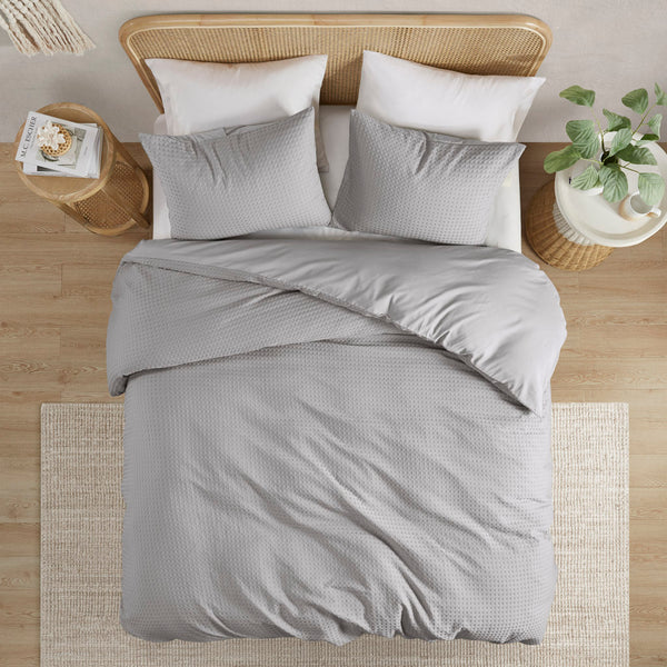 JLA Home Comfort Spaces - Waffle Plush Comforter Set with Breathable Waffle Weave Texture for Year-Round Warmth and Durability Light Grey AM10-0011
