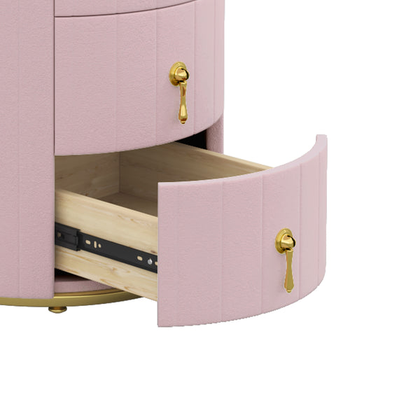 English Elm 2 Upholstered Nightstand Set with 3 Drawers, Round Velvet Bedside Table, Marble Top & Metal Handles Pink 24 L x 19.5 W x 18.89 H N733S272609H