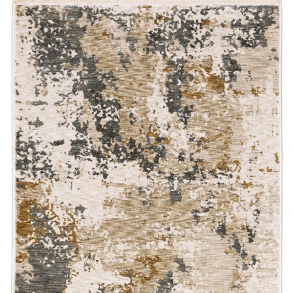 Homeroots 5' Abstract Beige And Gray Area Rug With Fringe - Stylish, Stain-resistant Design For Any Decor 8' Runner Polyester 575600