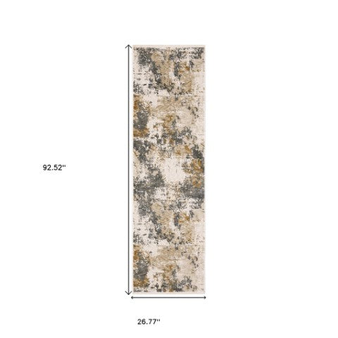 Homeroots 5' Abstract Beige And Gray Area Rug With Fringe - Stylish, Stain-resistant Design For Any Decor 8' Runner Polyester 575600