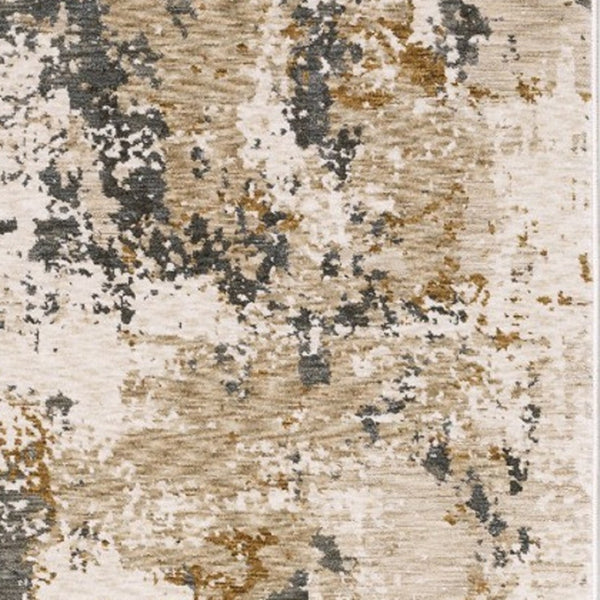 Homeroots 5' Abstract Beige And Gray Area Rug With Fringe - Stylish, Stain-resistant Design For Any Decor 8' Runner Polyester 575600