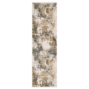 HomeRoots 5' Contemporary Beige and Gray Abstract Area Rug with Fringe – Stylish, Durable, and Versatile Design 8' Runner 575600