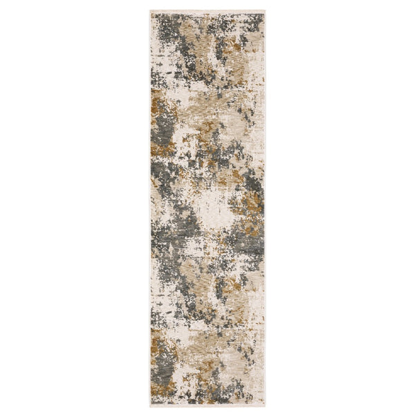 HomeRoots 5' Contemporary Beige and Gray Abstract Area Rug with Fringe – Stylish, Durable, and Versatile Design 8' Runner 575600