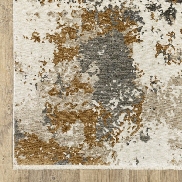 Homeroots 5' Abstract Beige And Gray Area Rug With Fringe - Stylish, Stain-resistant Design For Any Decor 8' Runner Polyester 575600