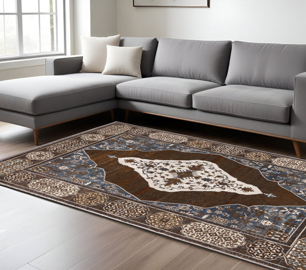 Homeroots 4' Gray Medallion Area Rug – Stain-resistant, Soft Texture, Perfect For Kids & Pets, Stylish Decor 7' X 10' Polyester 575602