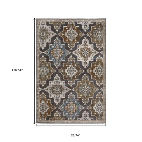 Homeroots 10' Blue Medallion Area Rug - Stain Resistant, Stylish Design For Living Spaces With Kids & Pets 7' X 10' Polyester 575603