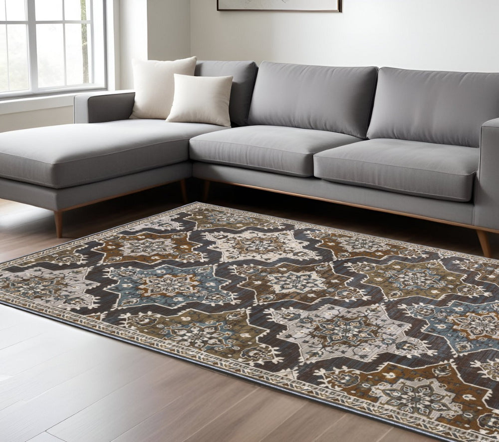 HomeRoots 10' Elegant Blue Medallion Area Rug - Durable, Stain-Resistant Design for Timeless Home Decor 7' X 10' 575603