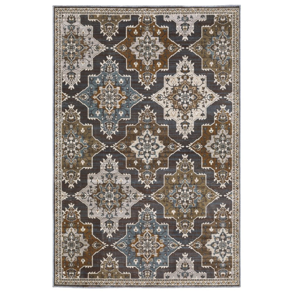 HomeRoots 10' Elegant Blue Medallion Area Rug - Durable, Stain-Resistant Design for Timeless Home Decor 7' X 10' 575603