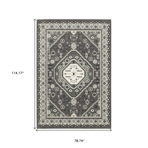 Homeroots 3' Gray Medallion Area Rug – Stylish, Stain-resistant Design To Elevate Your Living Space Decor 7' X 10' Polypropylene,Polyester 575605