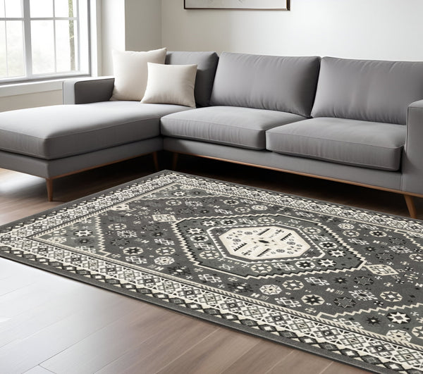 Homeroots 3' Gray Medallion Area Rug – Stylish, Stain-resistant Design To Elevate Your Living Space Decor 7' X 10' Polypropylene,Polyester 575605