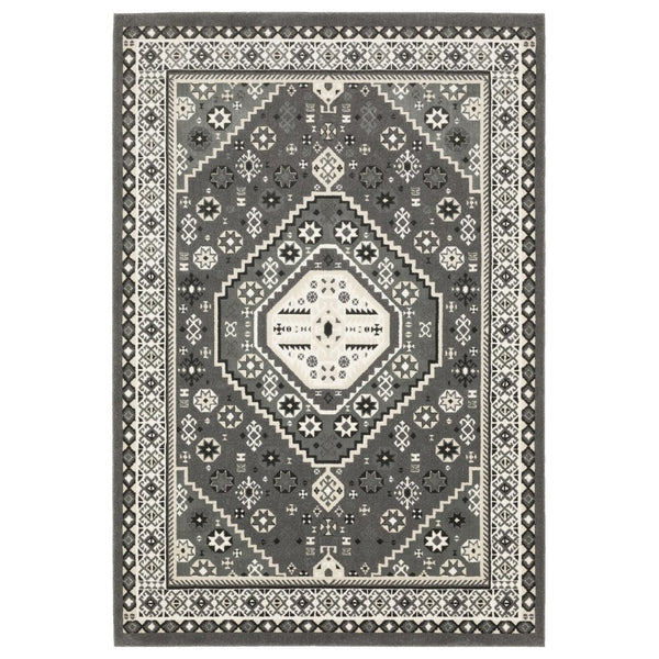 HomeRoots 3' Gray and Ivory Medallion Area Rug - Timeless Elegance for High-Traffic Spaces, Durable & Stylish 7' X 10' 575605