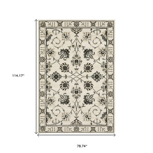 HomeRoots 3' Ivory and Gray Oriental Area Rug - Timeless Design, Stain Resistant, Perfect for High-Traffic Areas 7' X 10' 575606