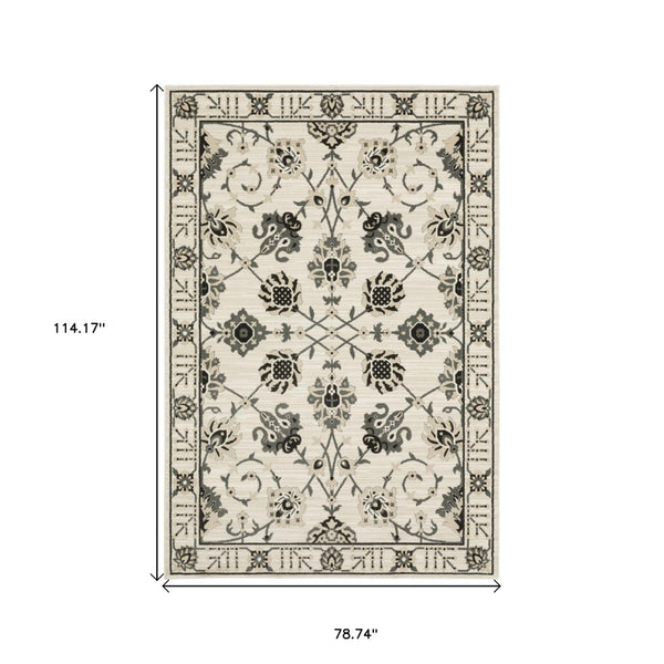 HomeRoots 3' Ivory and Gray Oriental Area Rug - Timeless Design, Stain Resistant, Perfect for High-Traffic Areas 7' X 10' 575606
