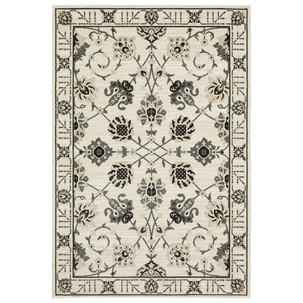 HomeRoots 3' Ivory and Gray Oriental Area Rug - Timeless Design, Stain Resistant, Perfect for High-Traffic Areas 7' X 10' 575606