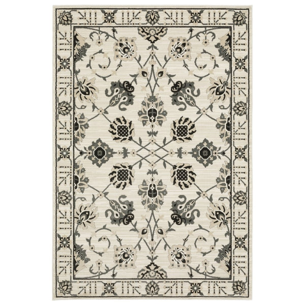 HomeRoots 3' Ivory and Gray Oriental Area Rug - Timeless Design, Stain Resistant, Perfect for High-Traffic Areas 7' X 10' 575606