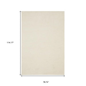 Homeroots 3' Stylish Ivory Geometric Power Loom Area Rug - Perfect For Homes With Kids And Pets, Stain Resistant 7' X 10' Polypropylene,Polyester 575607