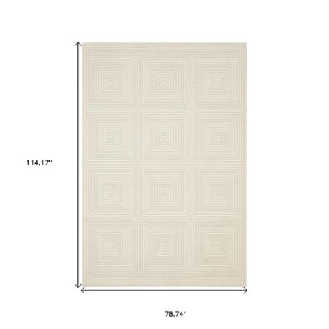 Homeroots 3' Stylish Ivory Geometric Power Loom Area Rug - Perfect For Homes With Kids And Pets, Stain Resistant 7' X 10' Polypropylene,Polyester 575607