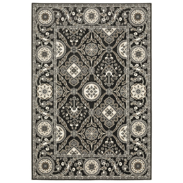 Homeroots 3' Charcoal Oriental Area Rug - Stylish, Stain-resistant Design For Warmth And Elegance In Any Room 7' X 10' Polypropylene,Polyester 575608