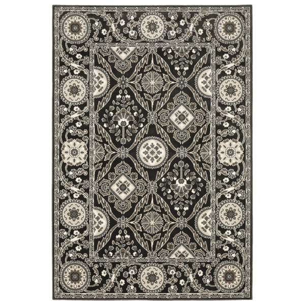 HomeRoots 3' Charcoal and Gray Oriental Area Rug – Timeless Elegance, Stain-Resistant, Durable for Busy Homes 7' X 10' 575608