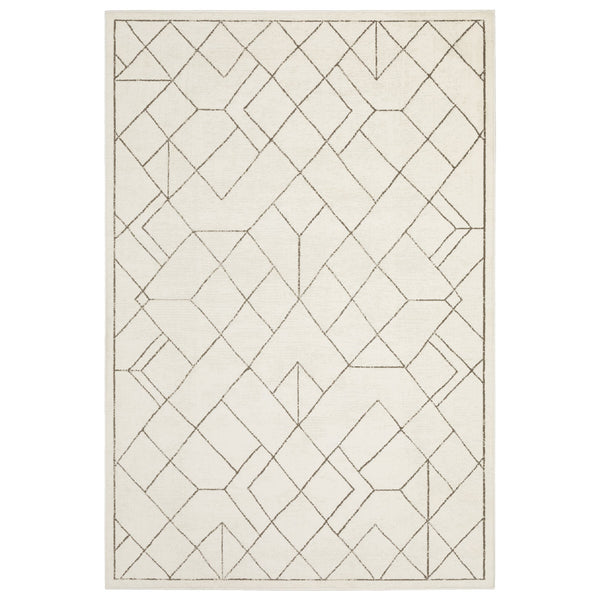 Homeroots 3' Stylish Ivory Geometric Area Rug – Stain Resistant, Soft Texture For A Cozy Home Atmosphere 7' X 10' Polypropylene,Polyester 575609