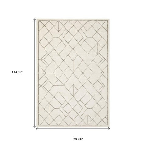 Homeroots 3' Stylish Ivory Geometric Area Rug – Stain Resistant, Soft Texture For A Cozy Home Atmosphere 7' X 10' Polypropylene,Polyester 575609