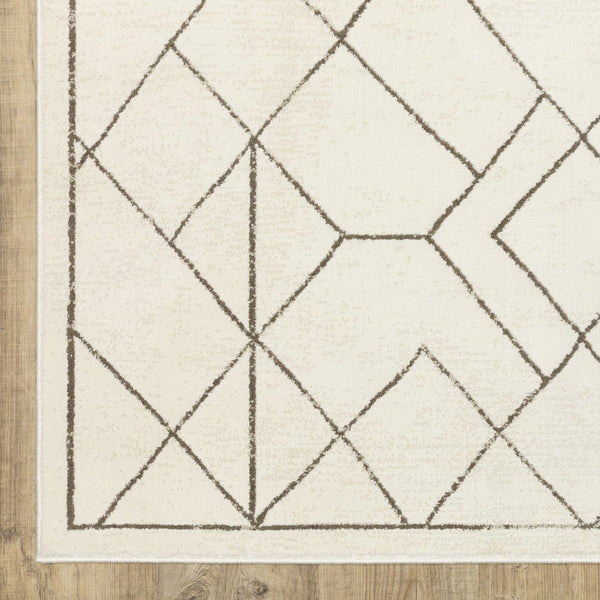 Homeroots 3' Stylish Ivory Geometric Area Rug – Stain Resistant, Soft Texture For A Cozy Home Atmosphere 7' X 10' Polypropylene,Polyester 575609