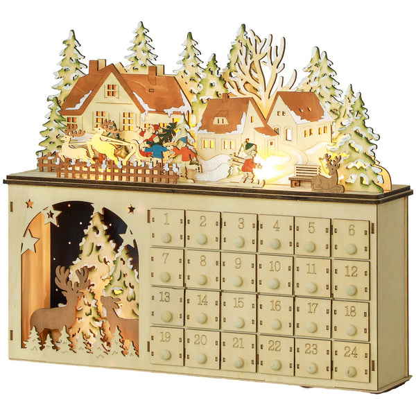 English Elm Homcom Light-Up Christmas Advent Calendar With 24 Drawers, Battery-Operated Led For Festive Fun W2225P249701