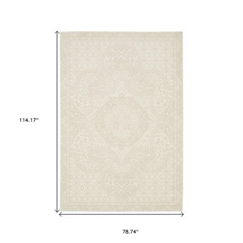 Homeroots 3' Ivory Medallion Area Rug - Stain Resistant, Stylish Design For Home Decor And Cozy Spaces 7' X 10' Polypropylene,Polyester 575612