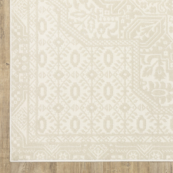 Homeroots 3' Ivory Medallion Area Rug - Stain Resistant, Stylish Design For Home Decor And Cozy Spaces 7' X 10' Polypropylene,Polyester 575612