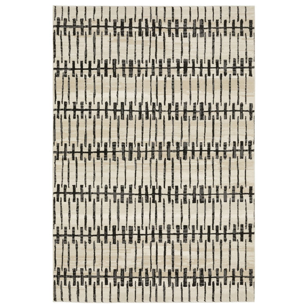 Homeroots 3' Inviting Beige And Black Geometric Area Rug – Stain Resistant, Perfect For Kids And Pets! 7' X 10' Polypropylene,Polyester 575614