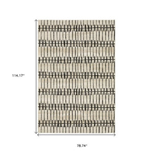 Homeroots 3' Inviting Beige And Black Geometric Area Rug – Stain Resistant, Perfect For Kids And Pets! 7' X 10' Polypropylene,Polyester 575614