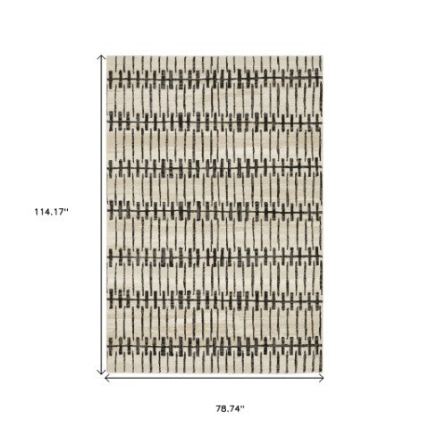 Homeroots 3' Inviting Beige And Black Geometric Area Rug – Stain Resistant, Perfect For Kids And Pets! 7' X 10' Polypropylene,Polyester 575614