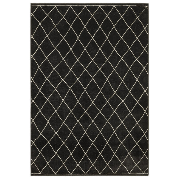 Homeroots 3' Charcoal And Ivory Trellis Area Rug - Stylish, Stain-resistant Design For Modern Home Decor 7' X 10' Polypropylene,Polyester 575615