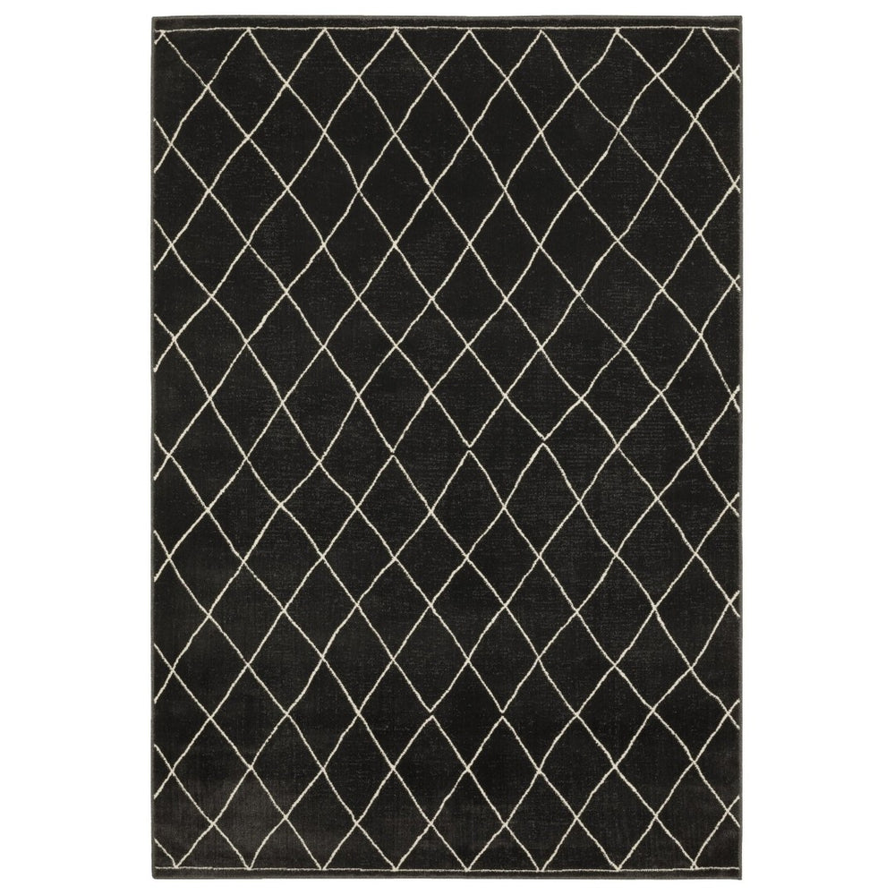 HomeRoots 3' Charcoal and Ivory Trellis Area Rug - Modern Stain-Resistant Design for Stylish Spaces 7' X 10' 575615