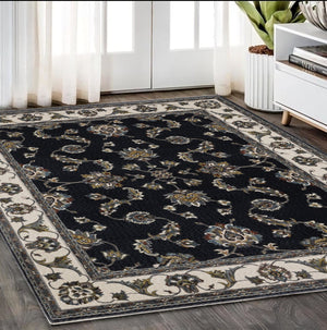 Homeroots 4' Elegant Navy Blue Oriental Area Rug With Fringe - Stain Resistant, Perfect For Kids & Pets 5' X 8' Polyester 575618