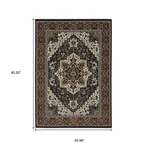 Homeroots 10' Red Medallion Power Loom Area Rug With Fringe - Stain Resistant, Stylish Design For Home Decor 5' X 8' Polyester 575621
