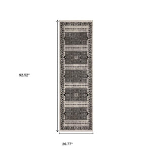 Homeroots 5' Ivory Oriental Area Rug With Charcoal Design And Fringe - Stain Resistant, Stylish Home Decor 8' Runner Polyester 575622